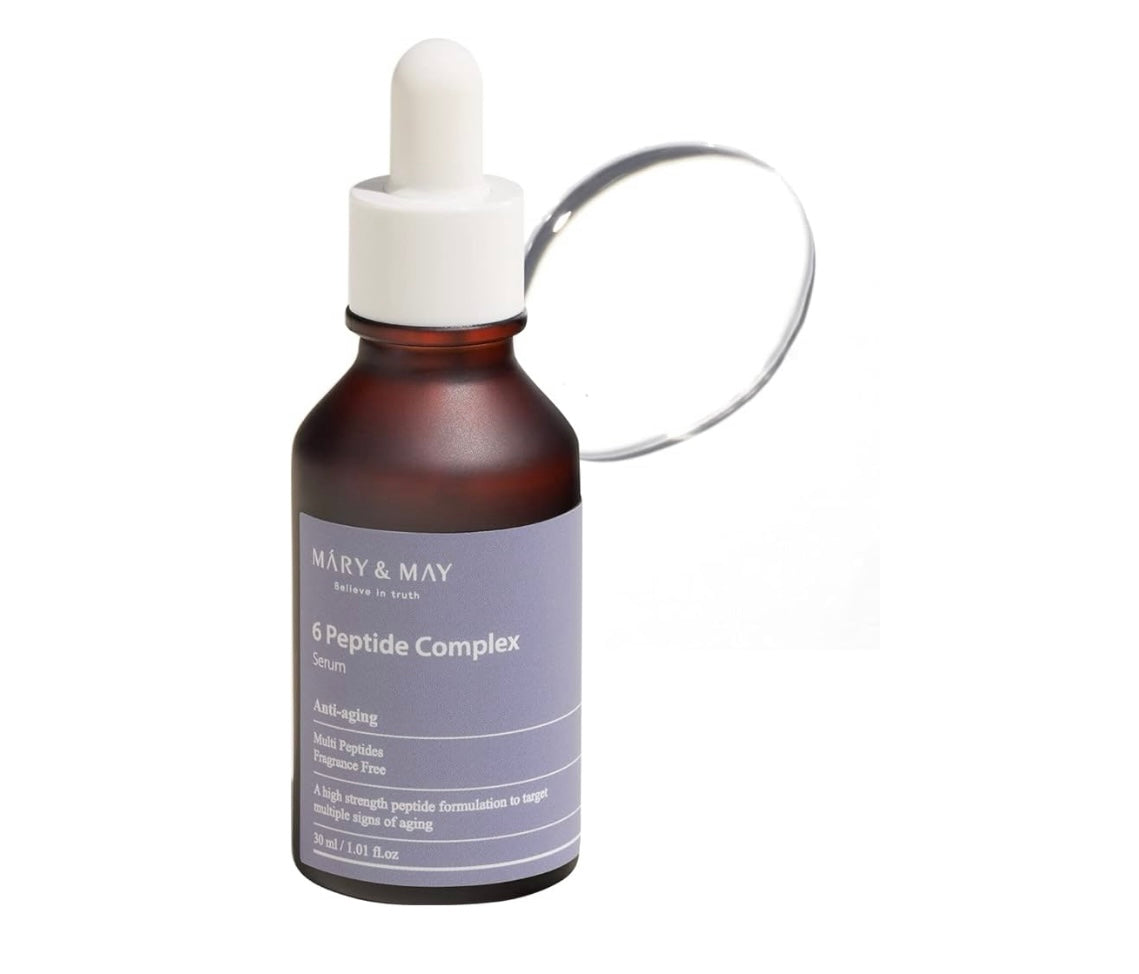 Mary&May 6 Peptide Complex Serum - 30ml - Brightening Moisture Gel Cream, Anti-Blemish Body Lotion, skin moisturizer, dark spot correcting serum, needly daily toner pad, oil cleansers, moisturizing sunscreen, hand cream - Sapphire Beauty Booth