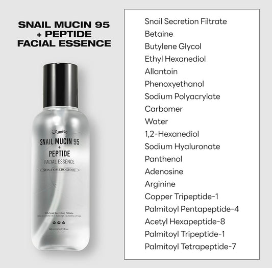 Jumiso Snail Mucin 95% + Peptide Essence -140ml - Brightening Moisture Gel Cream, Anti-Blemish Body Lotion, skin moisturizer, dark spot correcting serum, needly daily toner pad, oil cleansers, moisturizing sunscreen, hand cream - Sapphire Beauty Booth