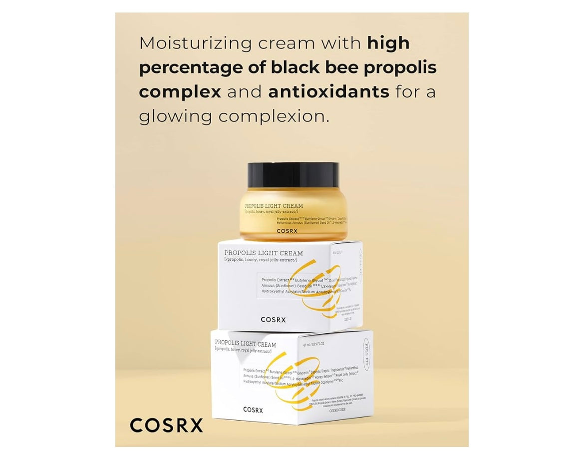 Cosrx Full Fit Propolis Light Cream - 65ml - Brightening Moisture Gel Cream, Anti-Blemish Body Lotion, skin moisturizer, dark spot correcting serum, needly daily toner pad, oil cleansers, moisturizing sunscreen, hand cream - Sapphire Beauty Booth