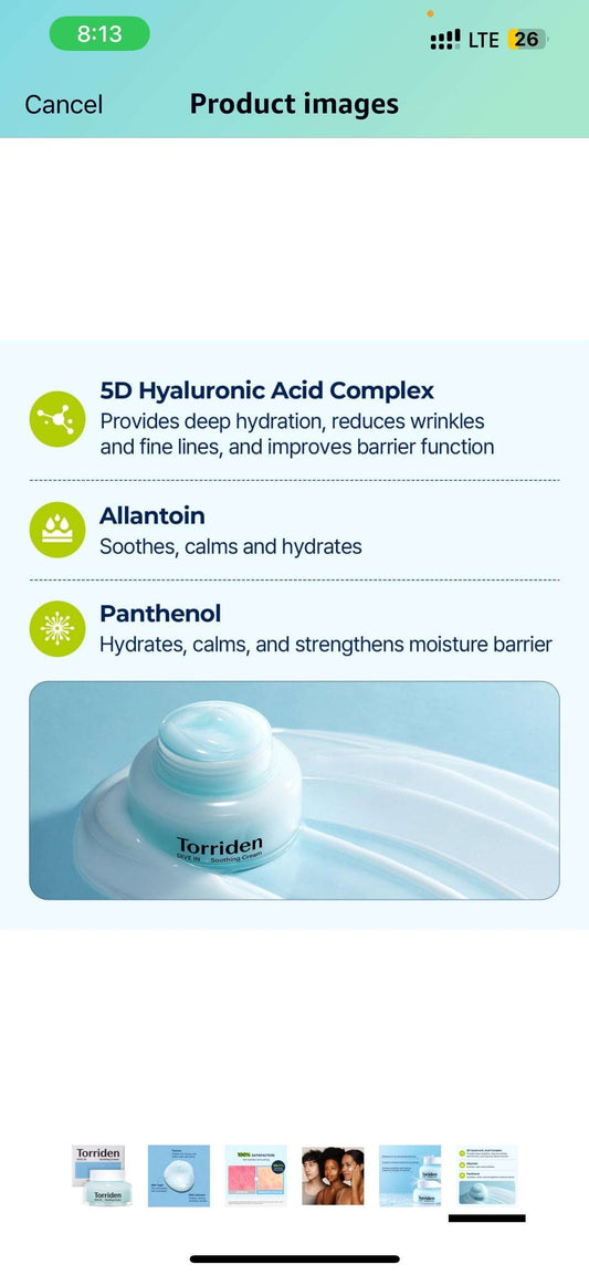 Torriden Dive-in Hyaluronic Acid Soothing Cream - 100ml - Sapphire Beauty Booth