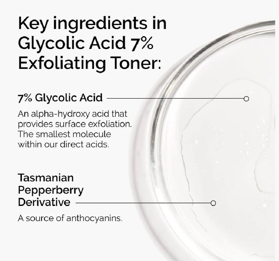 The Ordinary Glycolic Acid 7% Exfoliating Toner - 240ml - Brightening Moisture Gel Cream, Anti-Blemish Body Lotion, skin moisturizer, dark spot correcting serum, needly daily toner pad, oil cleansers, moisturizing sunscreen, hand cream - Sapphire Beauty Booth