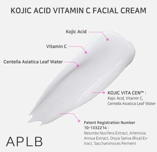 APLB - Kojic Acid Vitamin C Facial Cream - 55ml - Brightening Moisture Gel Cream, Anti-Blemish Body Lotion, skin moisturizer, dark spot correcting serum, needly daily toner pad, oil cleansers, moisturizing sunscreen, hand cream - Sapphire Beauty Booth