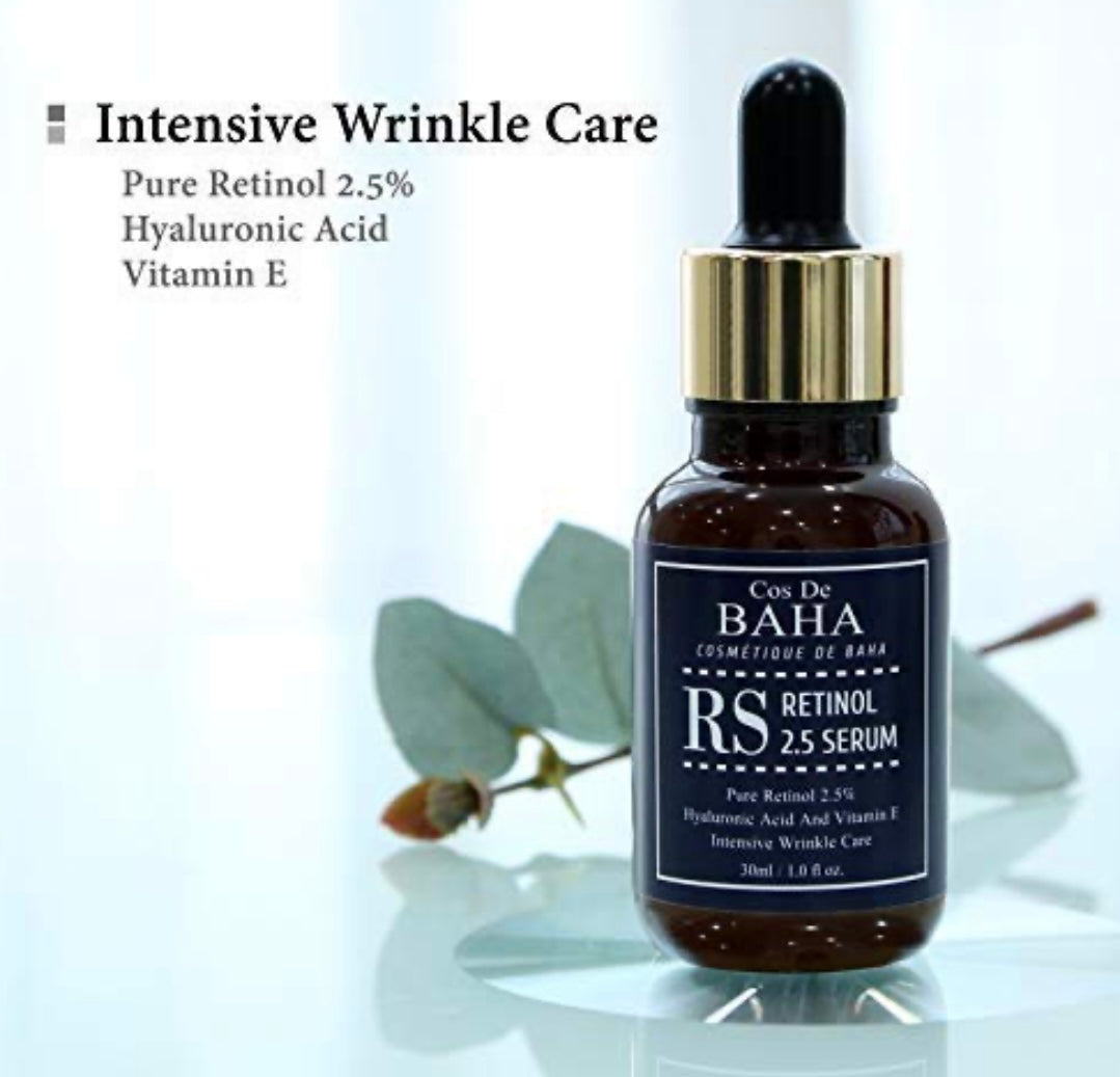 Cos De Baha Retinol 2.5% Facial Serum With Vitamin E - 60ml - Brightening Moisture Gel Cream, Anti-Blemish Body Lotion, skin moisturizer, dark spot correcting serum, needly daily toner pad, oil cleansers, moisturizing sunscreen, hand cream - Sapphire Beauty Booth