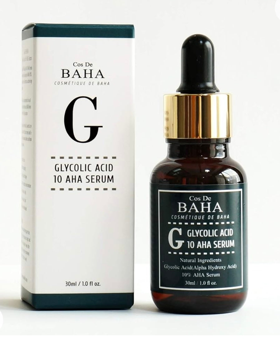 Cos de Baha Glycolic Acid 10 AHA Serum - 30ml - Brightening Moisture Gel Cream, Anti-Blemish Body Lotion, skin moisturizer, dark spot correcting serum, needly daily toner pad, oil cleansers, moisturizing sunscreen, hand cream - Sapphire Beauty Booth