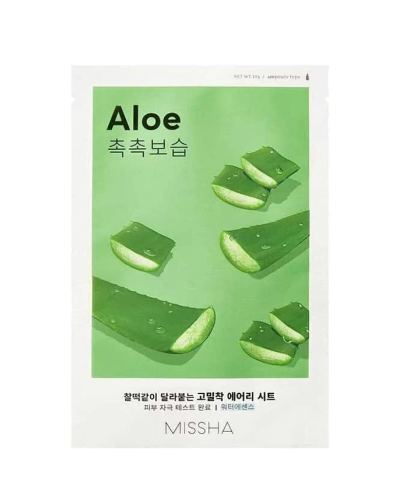Missha Airy Fit Sheet Mask - Aloe - Brightening Moisture Gel Cream, Anti-Blemish Body Lotion, skin moisturizer, dark spot correcting serum, needly daily toner pad, oil cleansers, moisturizing sunscreen, hand cream - Sapphire Beauty Booth