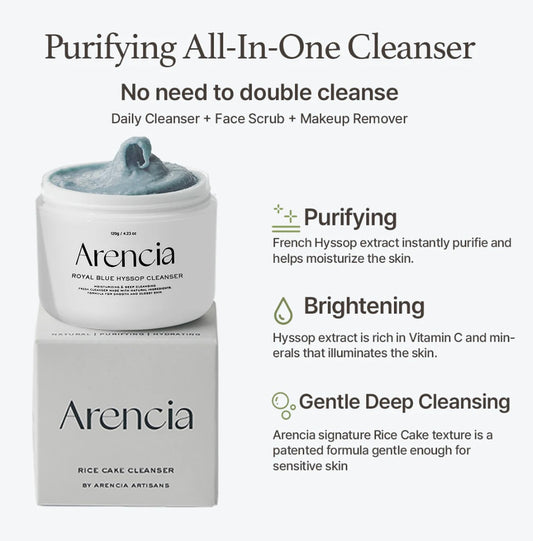 Arencia Royal Blue Hyssop Cleanser - 120g - Brightening Moisture Gel Cream, Anti-Blemish Body Lotion, skin moisturizer, dark spot correcting serum, needly daily toner pad, oil cleansers, moisturizing sunscreen, hand cream - Sapphire Beauty Booth
