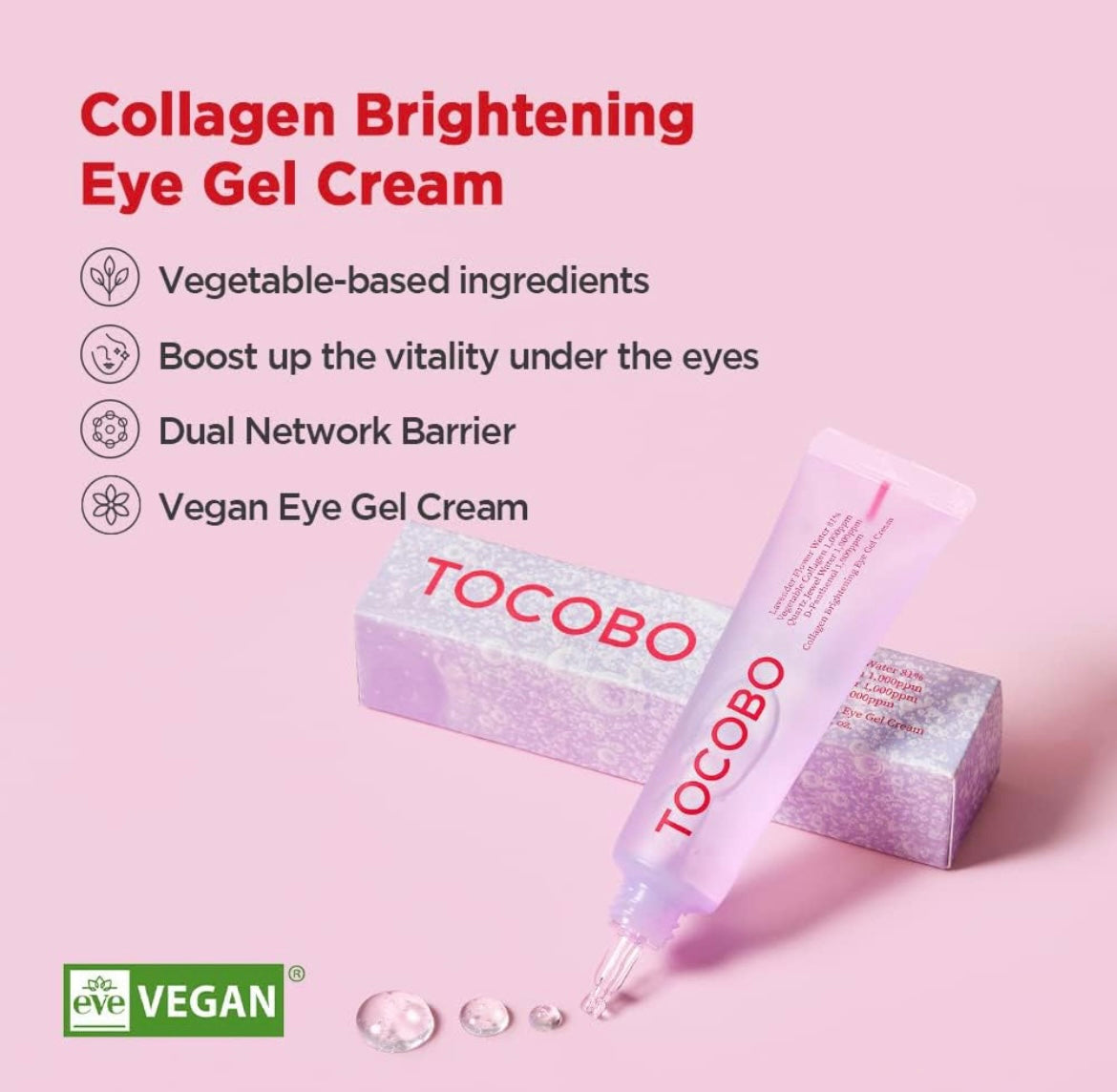 Tocobo Collagen Brightening Eye Gel Cream - 30ml - Brightening Moisture Gel Cream, Anti-Blemish Body Lotion, skin moisturizer, dark spot correcting serum, needly daily toner pad, oil cleansers, moisturizing sunscreen, hand cream - Sapphire Beauty Booth