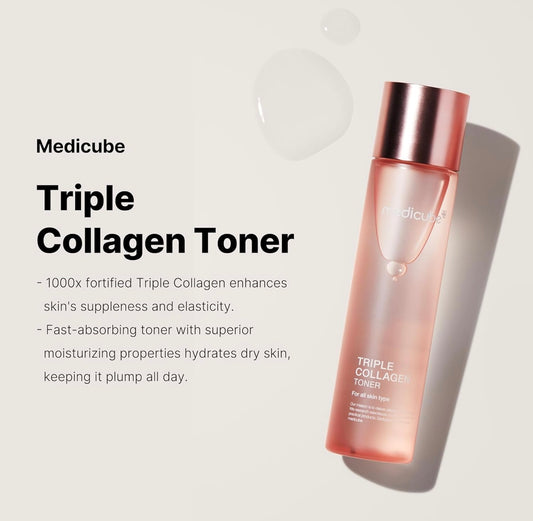 Medicube Triple Collagen Toner - 140ml - Brightening Moisture Gel Cream, Anti-Blemish Body Lotion, skin moisturizer, dark spot correcting serum, needly daily toner pad, oil cleansers, moisturizing sunscreen, hand cream - Sapphire Beauty Booth