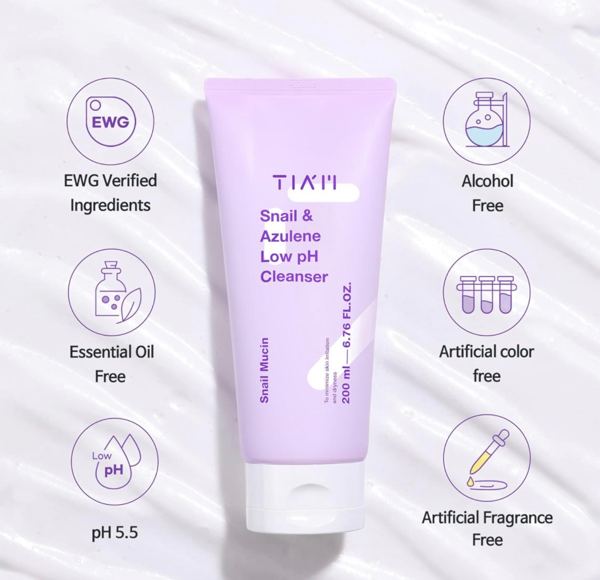 TIAM Snail and Azulene Low pH Cleanser - 200ml - Brightening Moisture Gel Cream, Anti-Blemish Body Lotion, skin moisturizer, dark spot correcting serum, needly daily toner pad, oil cleansers, moisturizing sunscreen, hand cream - Sapphire Beauty Booth