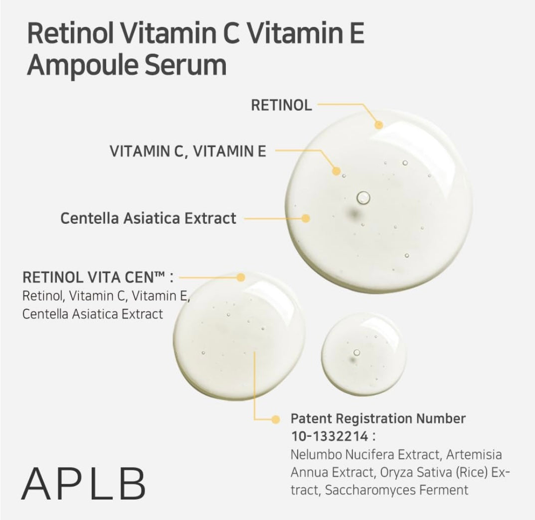 APLB Retinol Vitamin C Vitamin E Ampoule Serum - 40ml - Brightening Moisture Gel Cream, Anti-Blemish Body Lotion, skin moisturizer, dark spot correcting serum, needly daily toner pad, oil cleansers, moisturizing sunscreen, hand cream - Sapphire Beauty Booth