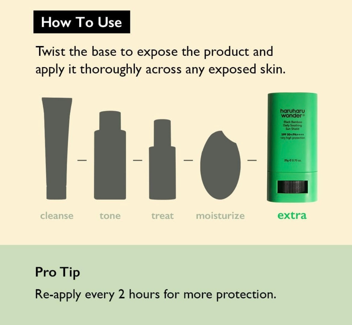 Haruharu Wonder Black Bamboo Daily Soothing Sun Shield Stick - 20g - Brightening Moisture Gel Cream, Anti-Blemish Body Lotion, skin moisturizer, dark spot correcting serum, needly daily toner pad, oil cleansers, moisturizing sunscreen, hand cream - Sapphire Beauty Booth