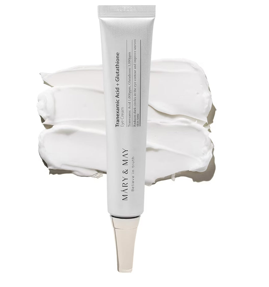 Mary&May - Tranexamic Acid + Glutathione Eye Cream - Brightening Moisture Gel Cream, Anti-Blemish Body Lotion, skin moisturizer, dark spot correcting serum, needly daily toner pad, oil cleansers, moisturizing sunscreen, hand cream - Sapphire Beauty Booth