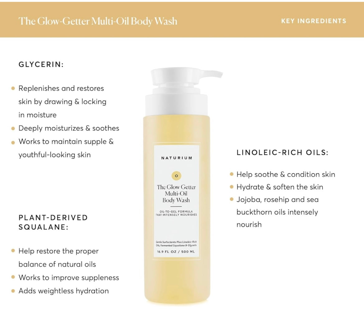 Naturium The Glow Getter Multi-Oil Hydrating Body Wash - 500ml - Brightening Moisture Gel Cream, Anti-Blemish Body Lotion, skin moisturizer, dark spot correcting serum, needly daily toner pad, oil cleansers, moisturizing sunscreen, hand cream - Sapphire Beauty Booth