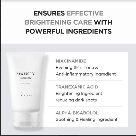 Skin1004 Madagascar Centella Tone Brightening Capsule Cream - 75ml - Brightening Moisture Gel Cream, Anti-Blemish Body Lotion, skin moisturizer, dark spot correcting serum, needly daily toner pad, oil cleansers, moisturizing sunscreen, hand cream - Sapphire Beauty Booth