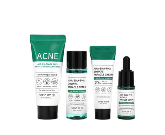 Some by Mi AHA-BHA-PHA 30 Days Miracle Acne Kit - Brightening Moisture Gel Cream, Anti-Blemish Body Lotion, skin moisturizer, dark spot correcting serum, needly daily toner pad, oil cleansers, moisturizing sunscreen, hand cream - Sapphire Beauty Booth