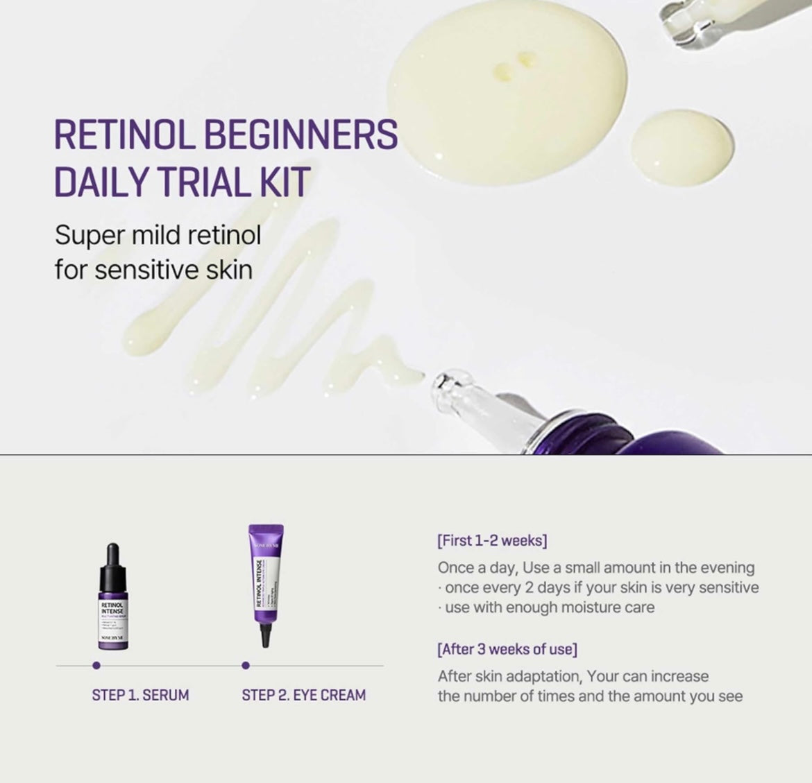 Some By Mi Retinol Intense Trial Kit - 10ml+10ml - Brightening Moisture Gel Cream, Anti-Blemish Body Lotion, skin moisturizer, dark spot correcting serum, needly daily toner pad, oil cleansers, moisturizing sunscreen, hand cream - Sapphire Beauty Booth