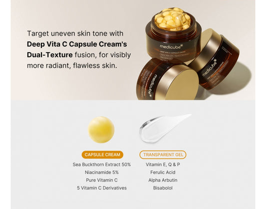 Medicube Deep Vita C Capsule Cream - 55g - Brightening Moisture Gel Cream, Anti-Blemish Body Lotion, skin moisturizer, dark spot correcting serum, needly daily toner pad, oil cleansers, moisturizing sunscreen, hand cream - Sapphire Beauty Booth