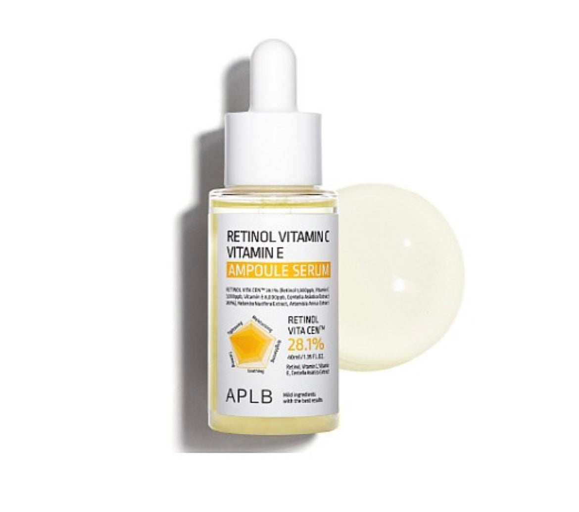 APLB Retinol Vitamin C Vitamin E Ampoule Serum - 40ml - Brightening Moisture Gel Cream, Anti-Blemish Body Lotion, skin moisturizer, dark spot correcting serum, needly daily toner pad, oil cleansers, moisturizing sunscreen, hand cream - Sapphire Beauty Booth