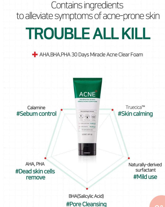 Some By Mi AHA BHA PHA 30 Days Miracle Foam - 100ml - Sapphire Beauty Booth