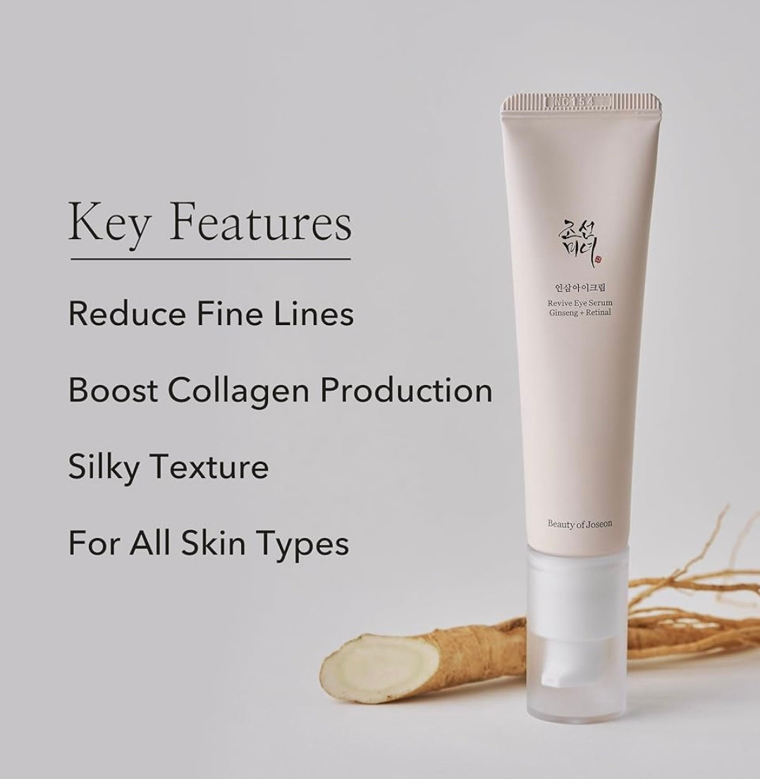 Beauty of Joseon Revive Eye Serum : Ginseng + Retinal - 30ml - Brightening Moisture Gel Cream, Anti-Blemish Body Lotion, skin moisturizer, dark spot correcting serum, needly daily toner pad, oil cleansers, moisturizing sunscreen, hand cream - Sapphire Beauty Booth