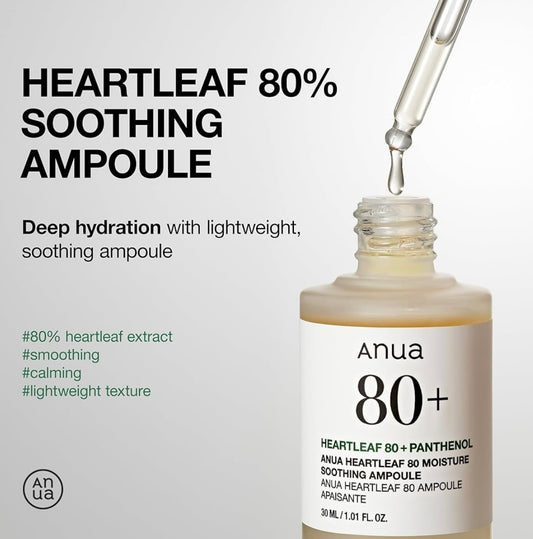 Anua Heartleaf 80 Soothing Ampoule -30ml - Brightening Moisture Gel Cream, Anti-Blemish Body Lotion, skin moisturizer, dark spot correcting serum, needly daily toner pad, oil cleansers, moisturizing sunscreen, hand cream - Sapphire Beauty Booth