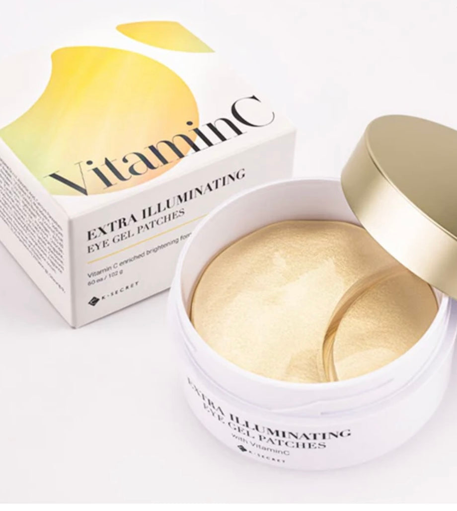 Ksecret Extra Illuminating Eye Gel Patches with Vitamin C - 60 patches - Brightening Moisture Gel Cream, Anti-Blemish Body Lotion, skin moisturizer, dark spot correcting serum, needly daily toner pad, oil cleansers, moisturizing sunscreen, hand cream - Sapphire Beauty Booth