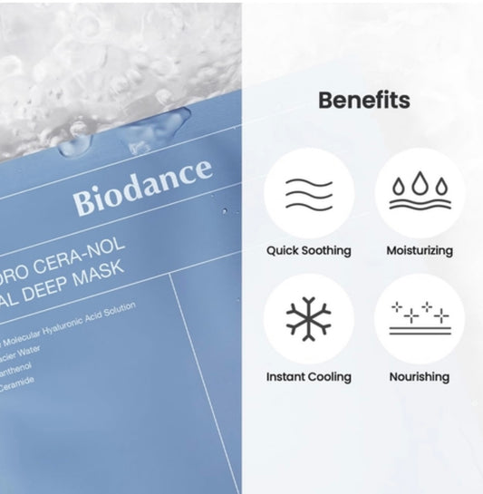 Biodance Hydro Cera-nol Real Deep Mask - 1 each - Brightening Moisture Gel Cream, Anti-Blemish Body Lotion, skin moisturizer, dark spot correcting serum, needly daily toner pad, oil cleansers, moisturizing sunscreen, hand cream - Sapphire Beauty Booth