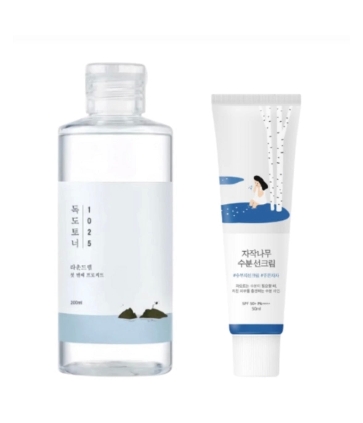 Round Lab 1025 Dokdo Toner - 200ml + Birch Juice Moisturizing Sunscreen - 50ml Set - Brightening Moisture Gel Cream, Anti-Blemish Body Lotion, skin moisturizer, dark spot correcting serum, needly daily toner pad, oil cleansers, moisturizing sunscreen, hand cream - Sapphire Beauty Booth