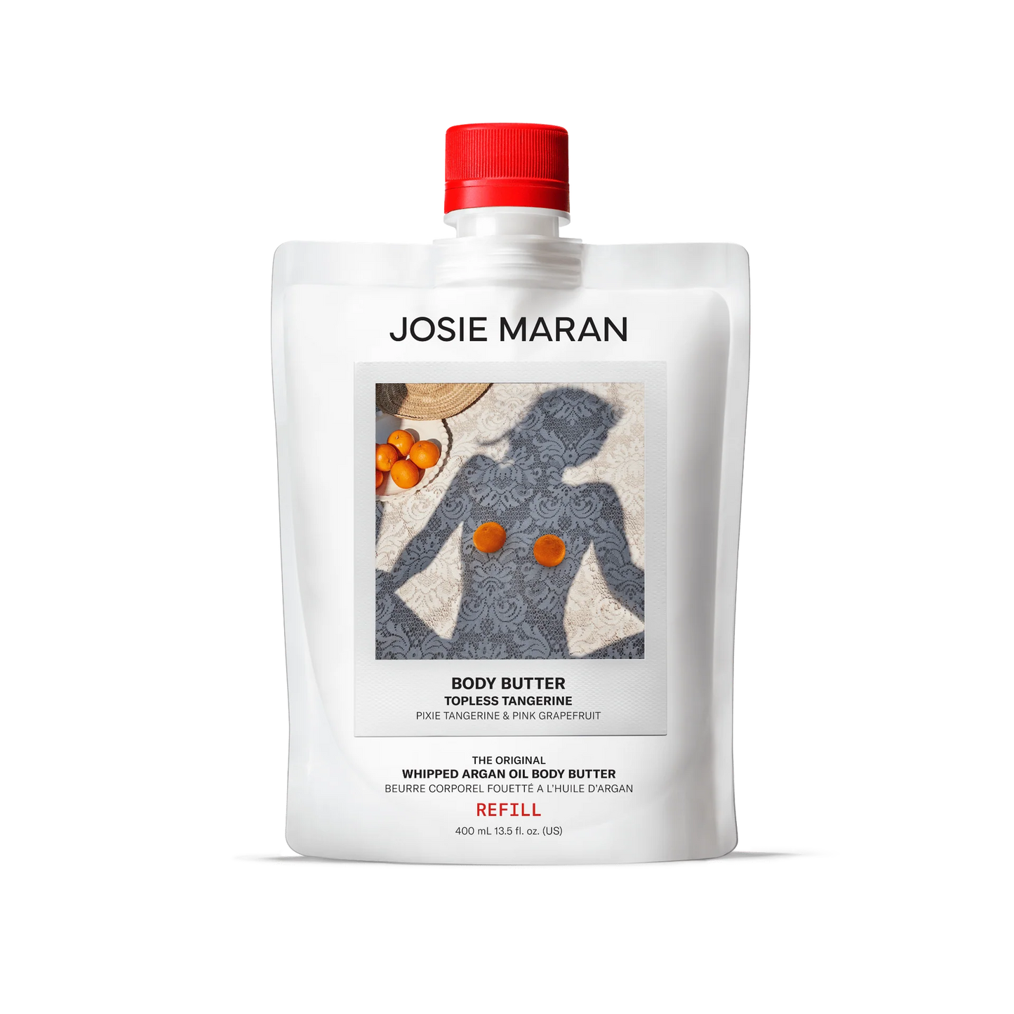 Josie Maran Whipped Argan Oil Body Butter Refill Topless Tangerine - 13.5oz | Discover skin care, face cream, lip gloss, sunscreen, and korean skin care products at Sapphire Beauty Booth— a trusted cosmetic shop near me and makeup store near me.