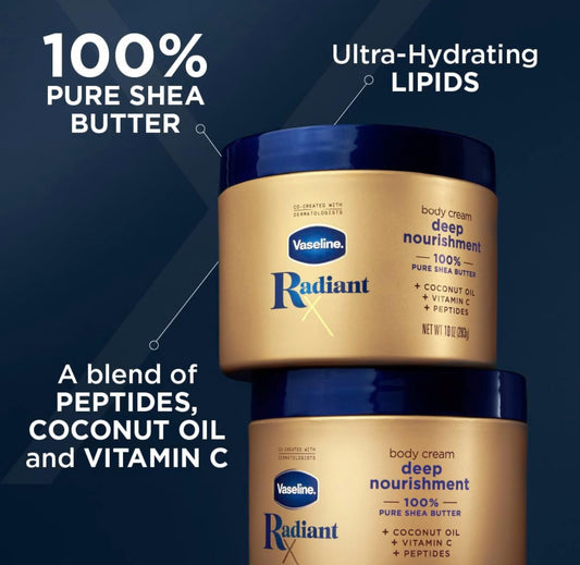 Vaseline Radiant X Deep Nourishment Body Cream - 295ml - Brightening Moisture Gel Cream, Anti-Blemish Body Lotion, skin moisturizer, dark spot correcting serum, needly daily toner pad, oil cleansers, moisturizing sunscreen, hand cream - Sapphire Beauty Booth