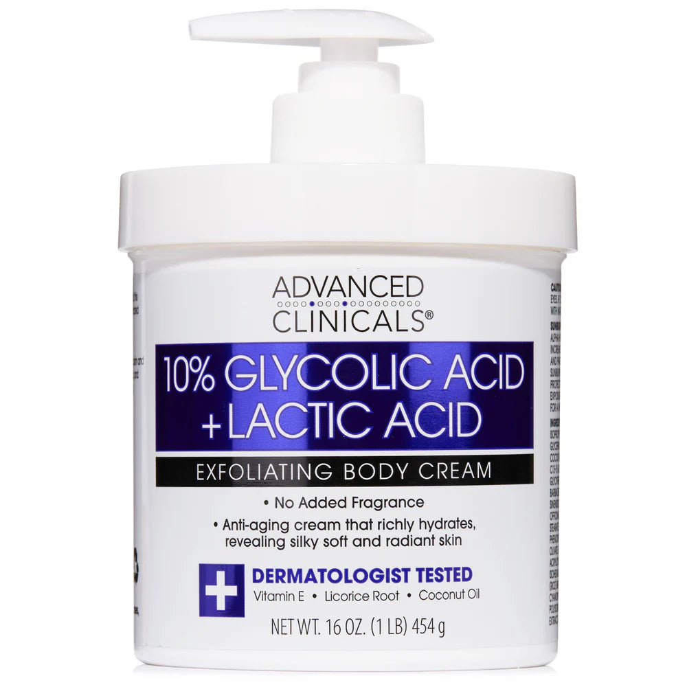Advanced Clinicals 10% Glycolic Acid + Lactic Acid Lotion - 16 oz | Discover skin care, face cream, lip gloss, sunscreen, and korean skin care products at Sapphire Beauty Booth— a trusted cosmetic shop near me and makeup store near me. | Sapphire Beauty Ghana
