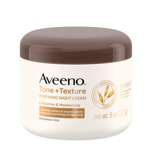 Aveeno Tone + Texture Gentle Renewing Night Cream - 8oz | Discover skin care, face cream, lip gloss, sunscreen, and korean skin care products at Sapphire Beauty Booth— a trusted cosmetic shop near me and makeup store near me.