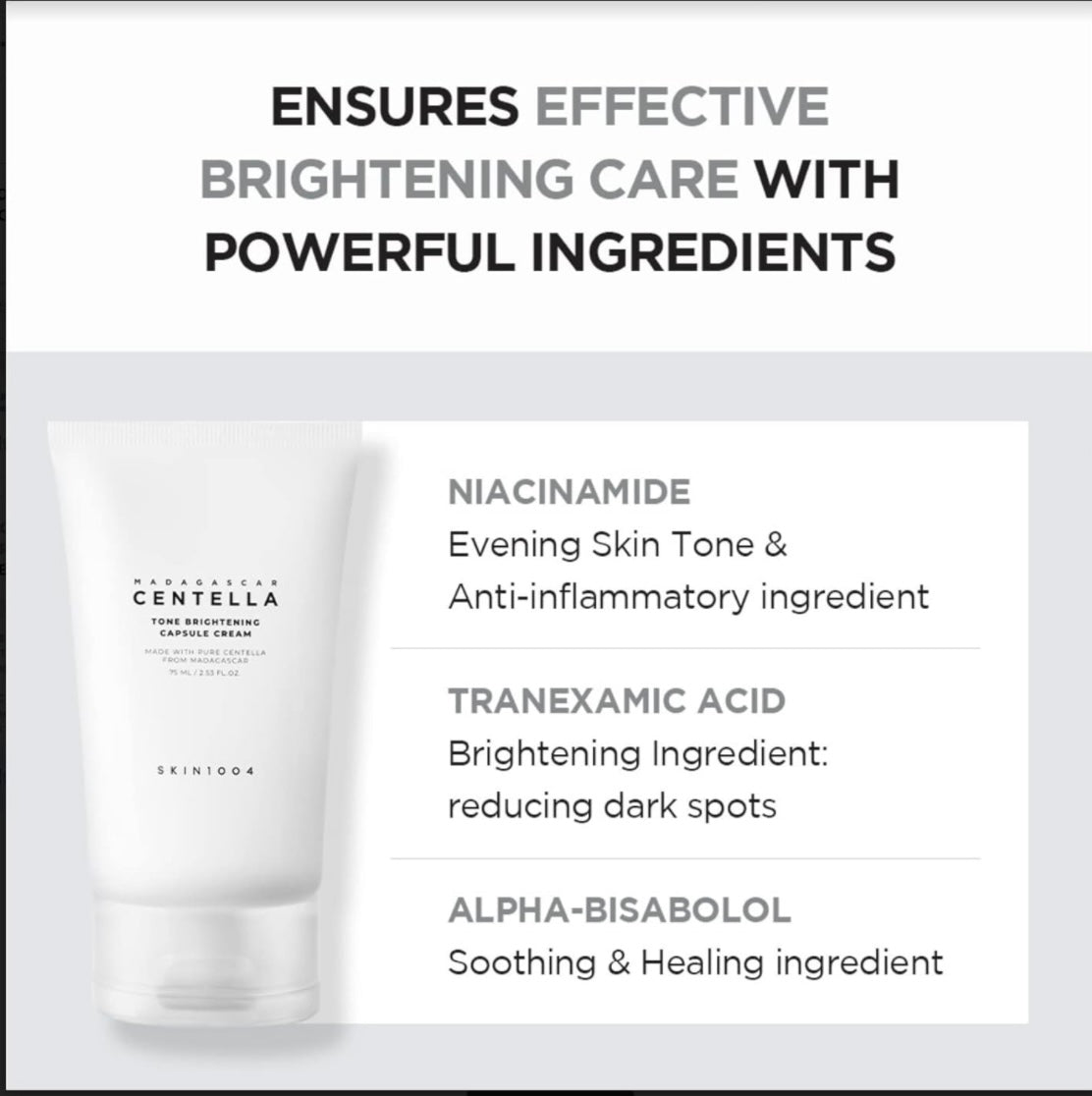 Skin1004 Madagascar Centella Tone Brightening Capsule Cream - 75ml - Brightening Moisture Gel Cream, Anti-Blemish Body Lotion, skin moisturizer, dark spot correcting serum, needly daily toner pad, oil cleansers, moisturizing sunscreen, hand cream - Sapphire Beauty Booth