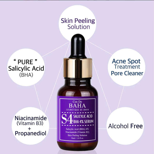 Cos De BAHA - S4 Salicylic Acid BHA 4% Serum - 30ml - Sapphire Beauty Booth