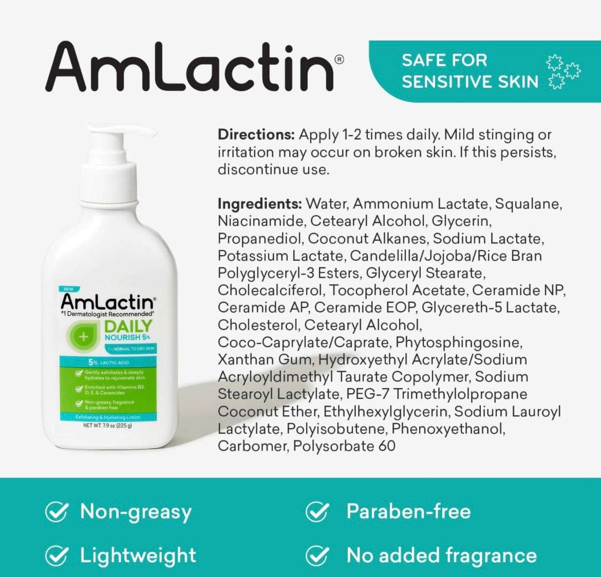 AmLactin Daily Nourish 5% Lactic Acid Body Lotion - 233 ml - Sapphire Beauty Booth