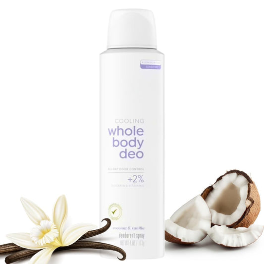 Dove Whole Body Deo Spray, Coconut & Vanilla - 4 oz | Discover skin care, face cream, lip gloss, sunscreen, and korean skin care products at Sapphire Beauty Booth— a trusted cosmetic shop near me and makeup store near me. | Sapphire Beauty Ghana
