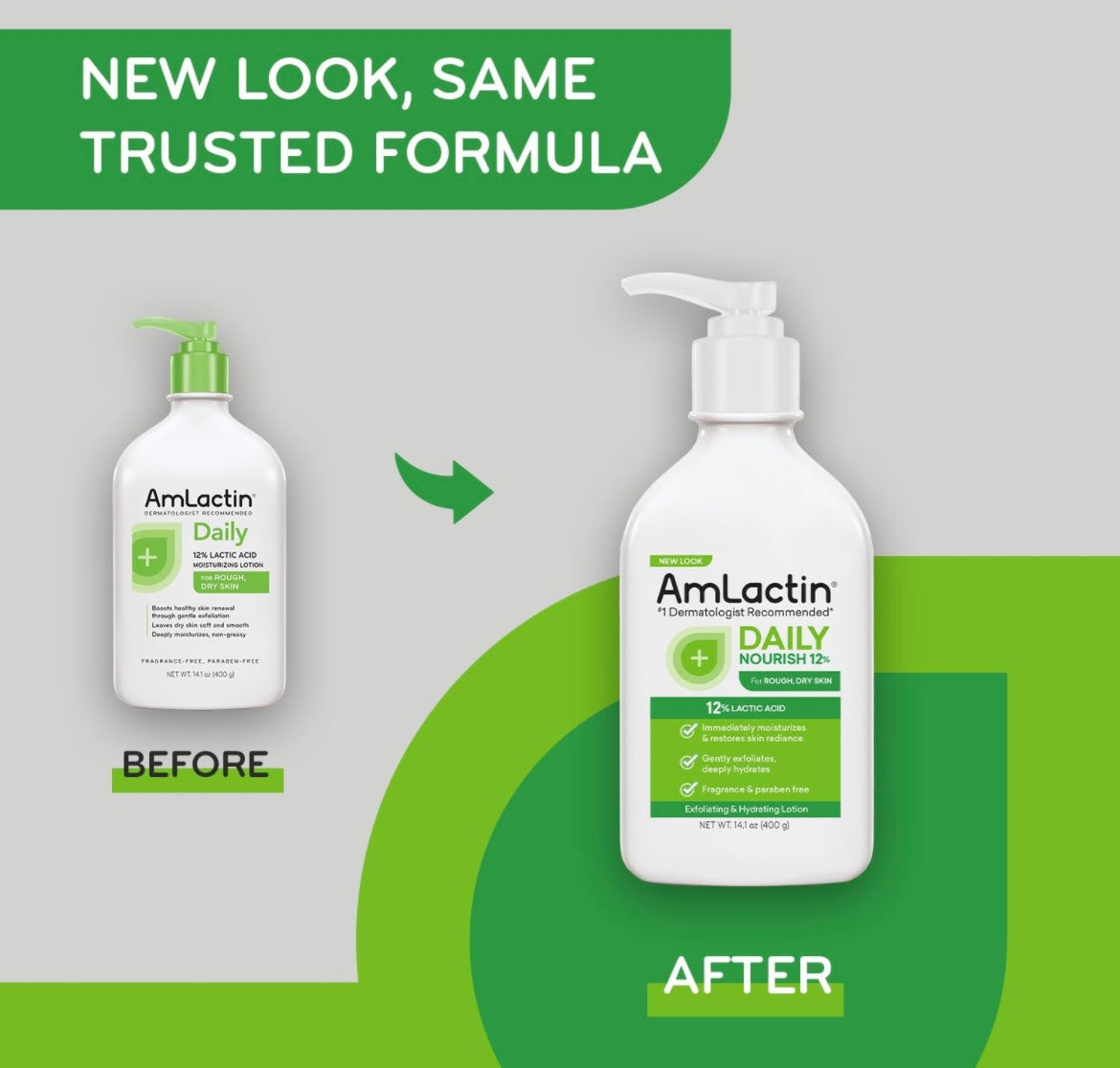 AmLactin Daily Nourish Lotion 12% Lactic Acid - 417 ml - Brightening Moisture Gel Cream, Anti-Blemish Body Lotion, skin moisturizer, dark spot correcting serum, needly daily toner pad, oil cleansers, moisturizing sunscreen, hand cream - Sapphire Beauty Booth