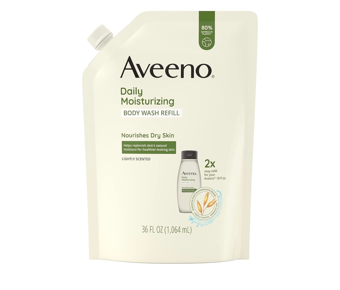 Aveeno Daily Moisturizing Body Wash Refill  - 1065 ml - Brightening Moisture Gel Cream, Anti-Blemish Body Lotion, skin moisturizer, dark spot correcting serum, needly daily toner pad, oil cleansers, moisturizing sunscreen, hand cream - Sapphire Beauty Booth