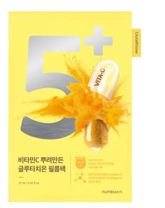 Numbuzin No.5+ Glutathione Vitamin Concentrated - 1 Mask - Brightening Moisture Gel Cream, Anti-Blemish Body Lotion, skin moisturizer, dark spot correcting serum, needly daily toner pad, oil cleansers, moisturizing sunscreen, hand cream - Sapphire Beauty Booth
