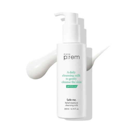 Make p:remSafe Me Relief Moisture Cleansing Milk - 200ml - Brightening Moisture Gel Cream, Anti-Blemish Body Lotion, skin moisturizer, dark spot correcting serum, needly daily toner pad, oil cleansers, moisturizing sunscreen, hand cream - Sapphire Beauty Booth