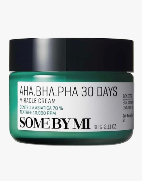 Some By Mi AHA BHA PHA 30 Days Miracle Cream - 60ml - Brightening Moisture Gel Cream, Anti-Blemish Body Lotion, skin moisturizer, dark spot correcting serum, needly daily toner pad, oil cleansers, moisturizing sunscreen, hand cream - Sapphire Beauty Booth