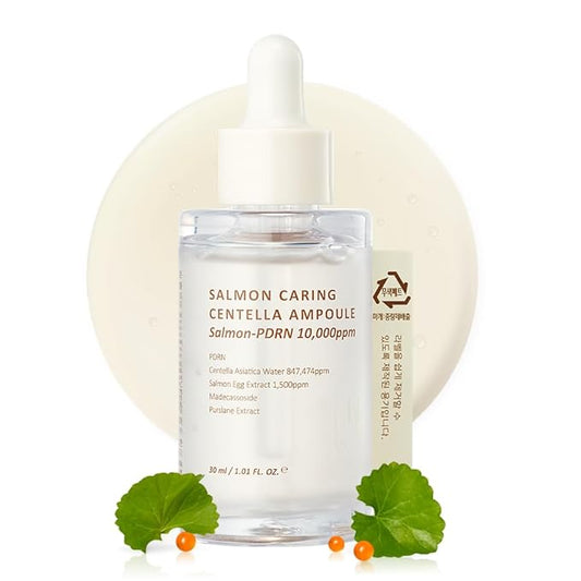 Heveblue Salmon Caring Centella Ampoule - 30ml | Discover skin care, face cream, lip gloss, sunscreen, and korean skin care products at Sapphire Beauty Booth— a trusted cosmetic shop near me and makeup store near me. | Sapphire Beauty Ghana
