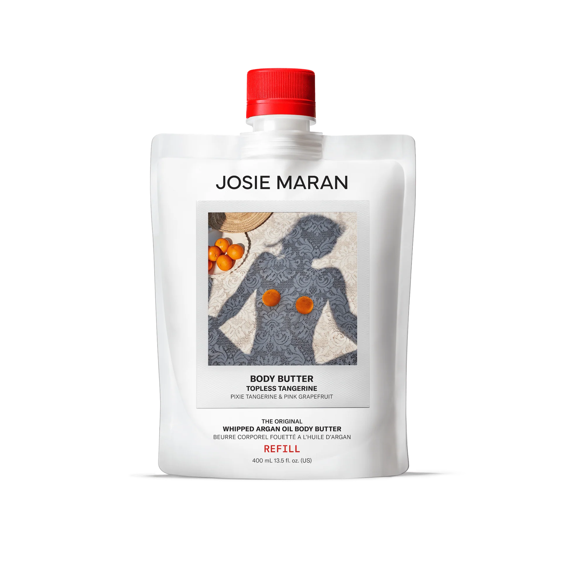 Josie Maran Whipped Argan Oil Body Butter Refill Topless Tangerine - 13.5oz | Discover skin care, face cream, lip gloss, sunscreen, and korean skin care products at Sapphire Beauty Booth— a trusted cosmetic shop near me and makeup store near me.