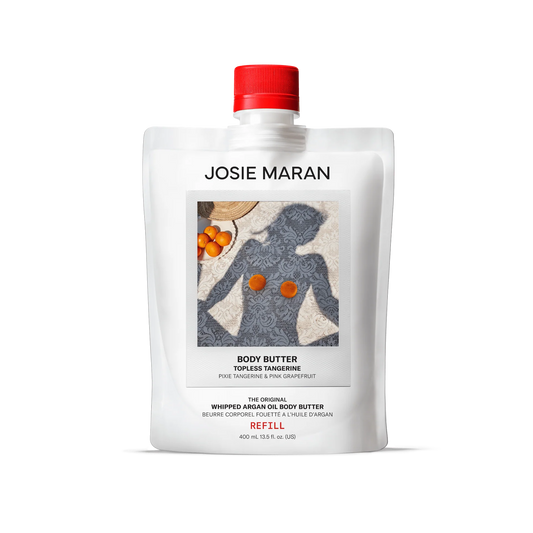 Josie Maran Whipped Argan Oil Body Butter Refill Topless Tangerine - 13.5oz | Discover skin care, face cream, lip gloss, sunscreen, and korean skin care products at Sapphire Beauty Booth— a trusted cosmetic shop near me and makeup store near me.