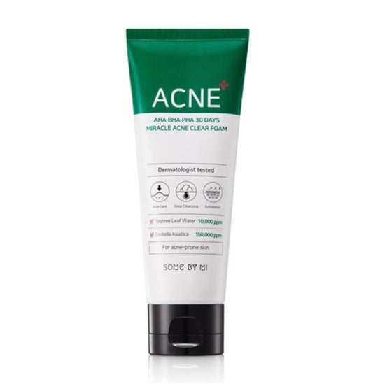 Some By Mi AHA BHA PHA 30 Days Miracle Foam - 100ml | Discover skin care, face cream, lip gloss, sunscreen, and korean skin care products at Sapphire Beauty Booth— a trusted cosmetic shop near me and makeup store near me.