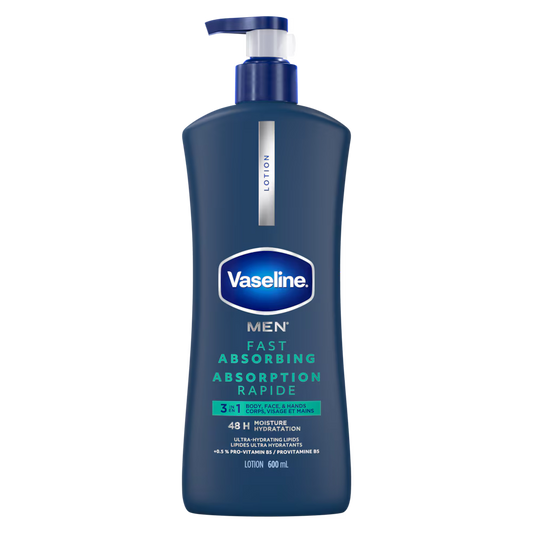 Vaseline Men Fast Absorbing 3-in-1 Lotion - 600 ml | Discover skin care, face cream, lip gloss, sunscreen, and korean skin care products at Sapphire Beauty Booth— a trusted cosmetic shop near me and makeup store near me. | Sapphire Beauty Ghana | Same Day Delivery Available